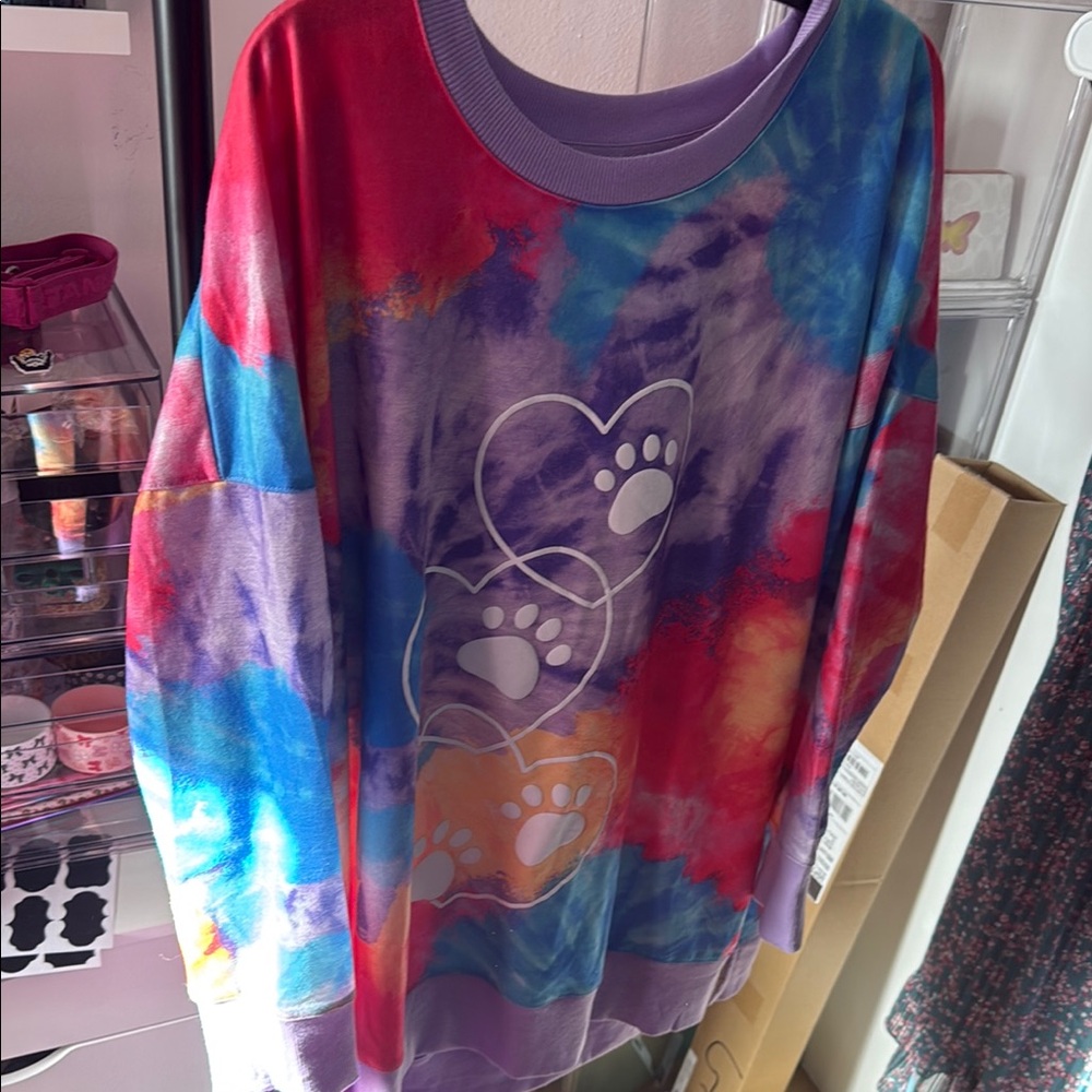 LuLaRoe Tie Dye  Sweatshirt Vibrant Tie-Dye Hoodie Paw print